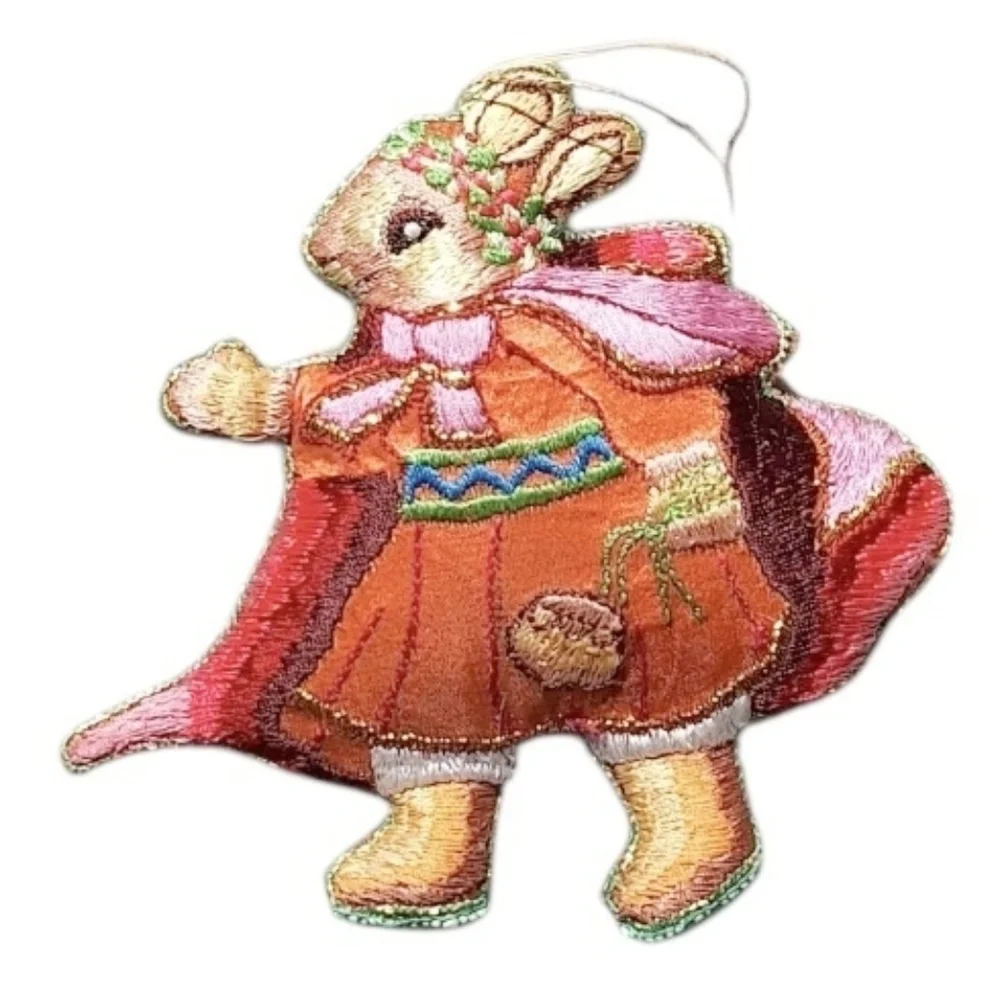 Vintage Bundle of 2 Satin Embroidered Rabbit Christmas Ornament